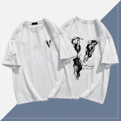 Áo phông vintage nam Màu kaki form rộng mùa hè cổ tròn "V" in hình fashion local brand - Ảnh 6