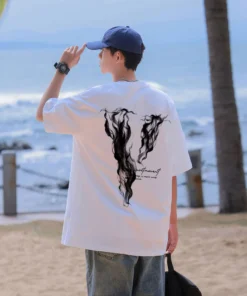 Alternative view of Áo phông vintage nam Màu kaki form rộng mùa hè cổ tròn "V" in hình fashion local brand