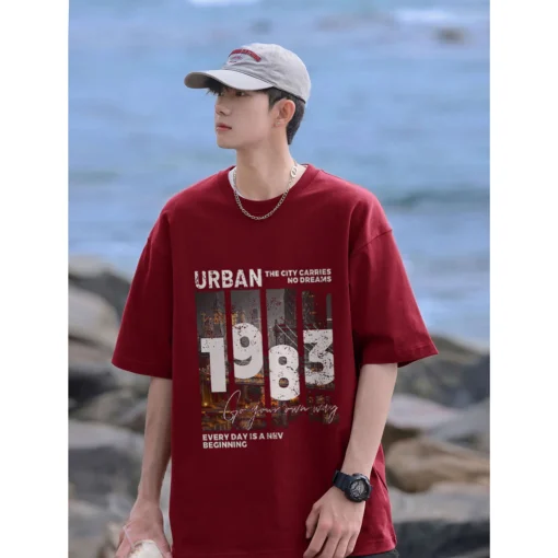 Áo thun cổ điển Áo thun sọc chữ xanh hải quân unisex ulzzang 100% cotton - Ảnh 5
