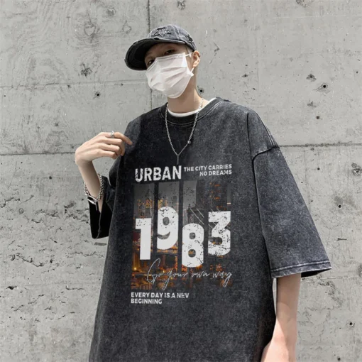 Áo thun cổ điển Áo thun sọc chữ xanh hải quân unisex ulzzang 100% cotton - Ảnh 6