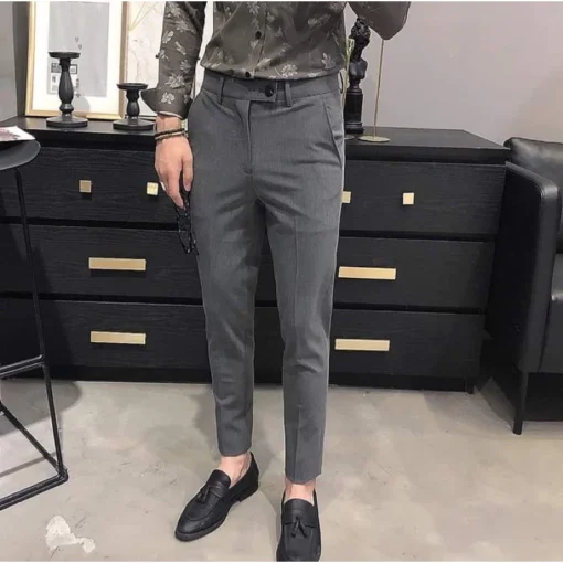 Quần tây âu nam màu trắng vải dày co giãn không bai màu không xù ống côn dáng Hàn Quốc - Ảnh 10