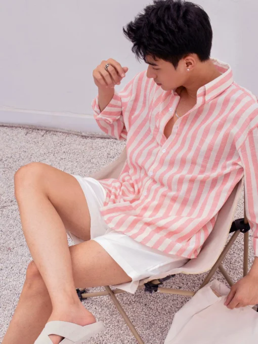 Áo Sơ Mi Nam Kẻ Sọc Form Rộng Oversize Dài Tay Cổ Bẻ Vải Linen Cao Cấp Thời Trang - Ảnh 2