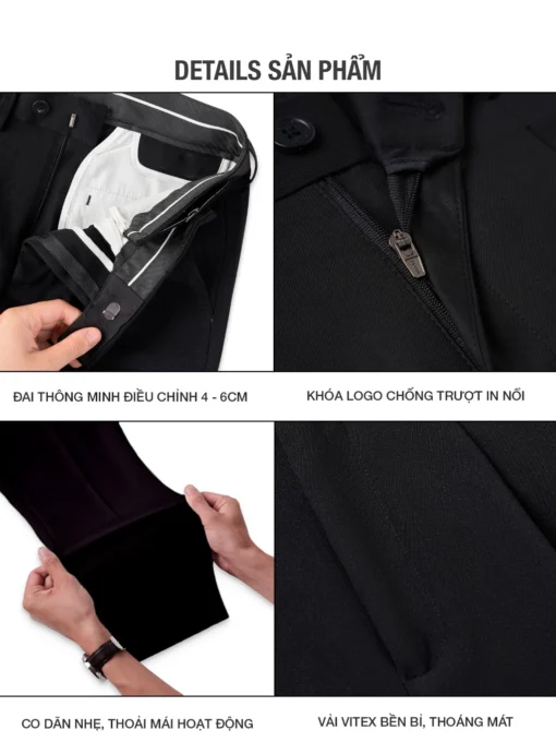 Quần âu nam - Smart Pants điều chỉnh cạp, vải Vitex co giãn cao cấp chống nhăn D5 - Ảnh 6