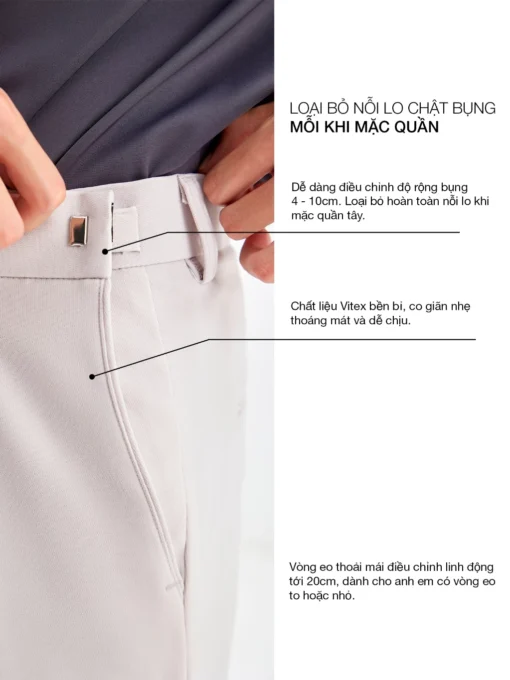 Quần âu nam - Smart Pants điều chỉnh cạp, vải Vitex co giãn cao cấp chống nhăn D5 - Ảnh 4