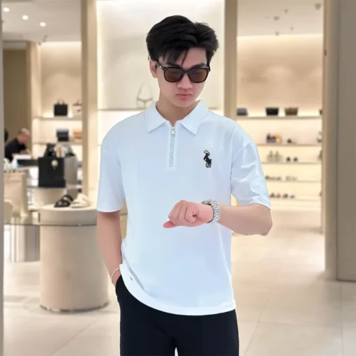 Áo Polo Nam Cổ Zip Chất Vải Cotton Thoáng Mát Co Gian Họa Tiết Thêu Logo Sắc Nét - Ảnh 4