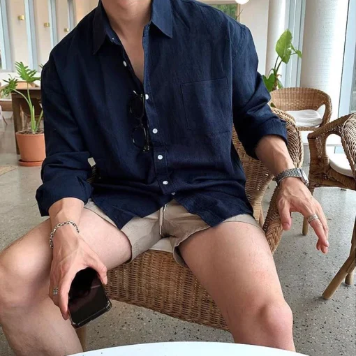 Áo Sơ Mi Nam Mùa Hè Chất Đũi Linen Thấm Hút Mồ Hôi Phù Hợp Mặc Đi Biển Đi Chơi HALLEY A28 - Ảnh 6