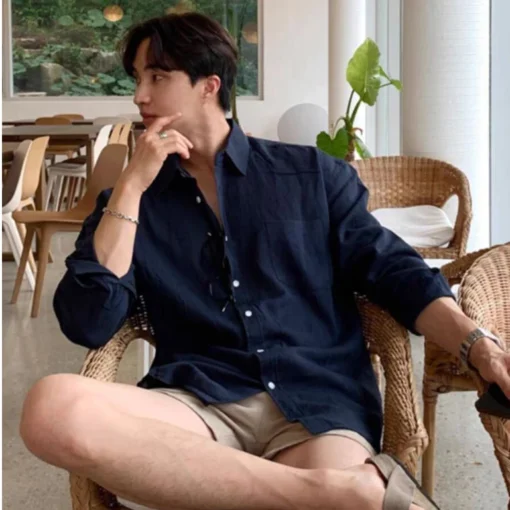 Áo Sơ Mi Nam Mùa Hè Chất Đũi Linen Thấm Hút Mồ Hôi Phù Hợp Mặc Đi Biển Đi Chơi HALLEY A28 - Ảnh 5