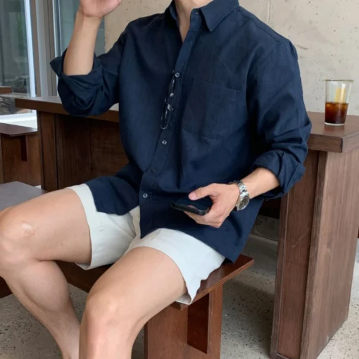 Áo Sơ Mi Nam Đi Biển Dài Tay Đẹp Vải Linen Đũi Mềm Thoáng Mát Nhiều Màu Đen Than Trắng - Ảnh 3