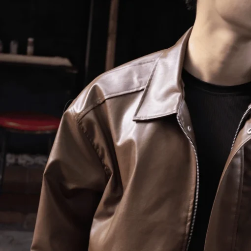 Áo khoác da nam nữ form rộng phong cách Hàn Quốc, Leather jacket basic - Ảnh 4