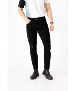 Alternative view of Quần jean nam rách gối to màu đen trơn chất bò co dãn 4 chiều đẹp form dáng skinny