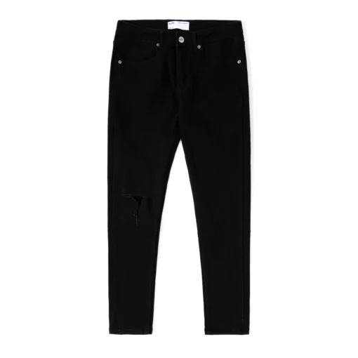Quần jean nam rách gối to màu đen trơn chất bò co dãn 4 chiều đẹp form dáng skinny - Ảnh 5
