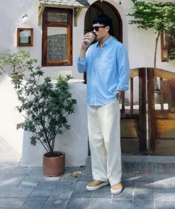 Alternative view of mall inline badgeQuần Suông Ống Rộng Nam Nữ Vải Linen Unisex Dài Phom Relax Thoáng Mát Thoải Mái Thời Trang Cao Cấp
