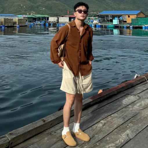Áo Sơ Mi Nam Mùa Hè Chất Đũi Linen Thấm Hút Mồ Hôi Phù Hợp Mặc Đi Biển Đi Chơi HALLEY A28 - Ảnh 2
