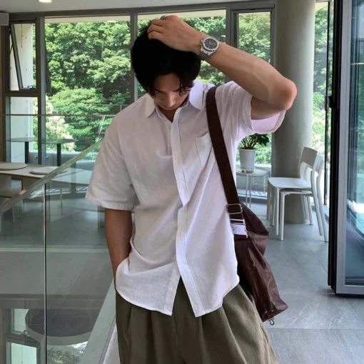 Áo Sơ Mi Nam Linen Cộc Tay Đi Biển Cổ Bẻ Thời Trang Thoáng Mát Mùa Hè - Ảnh 7