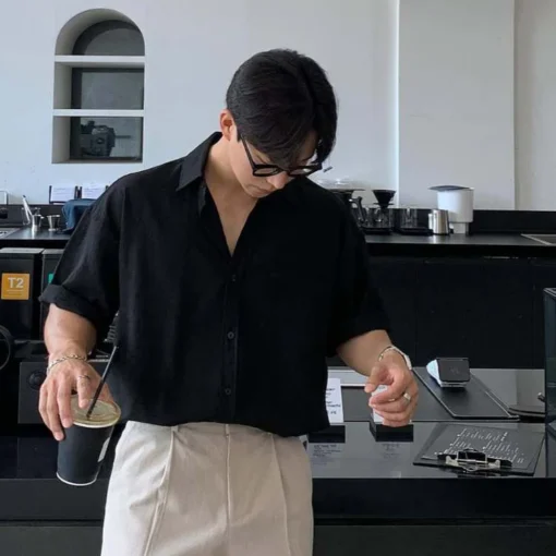 Áo Sơ Mi Nam Linen Cộc Tay Đi Biển Cổ Bẻ Thời Trang Thoáng Mát Mùa Hè - Ảnh 6