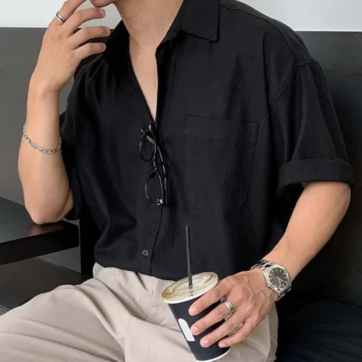 Áo Sơ Mi Nam Linen Cộc Tay Đi Biển Cổ Bẻ Thời Trang Thoáng Mát Mùa Hè - Ảnh 5
