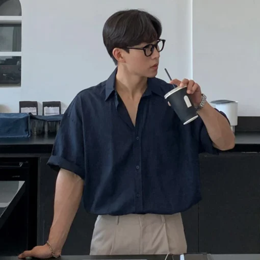 Áo Sơ Mi Nam Linen Cộc Tay Đi Biển Cổ Bẻ Thời Trang Thoáng Mát Mùa Hè - Ảnh 4