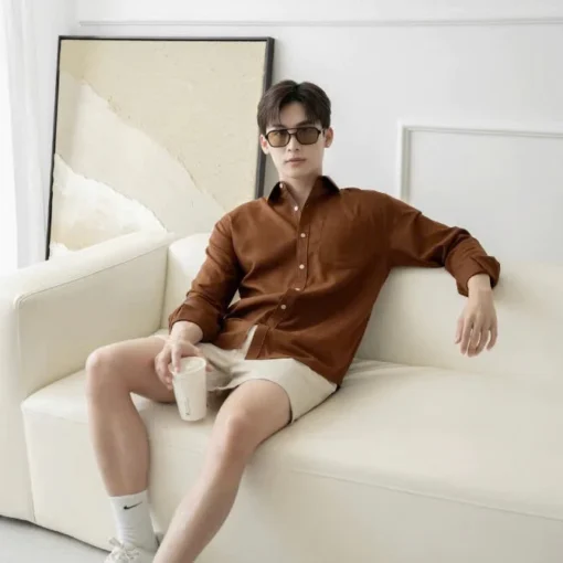 Áo Sơ Mi Nam Đi Biển Dài Tay Đẹp Vải Linen Đũi Mềm Thoáng Mát Nhiều Màu Đen Than Trắng - Ảnh 4
